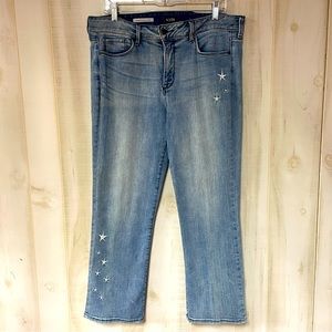 NYDJ Marilyn Ankle Light Wash Star Embroidered Straight Leg Jeans Sz 14